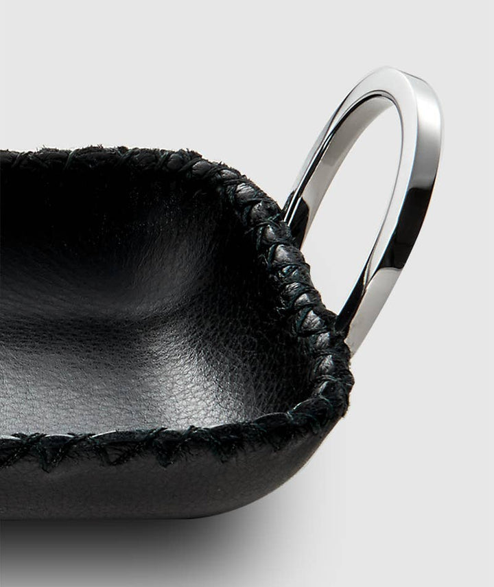 TRAY WITH RING HANDLES BLACK LEATHER #19484