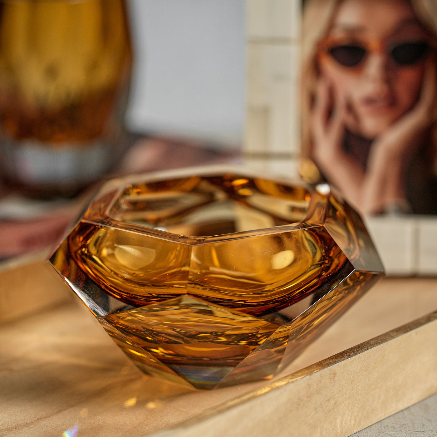 BOWL CUT GLASS AMBER