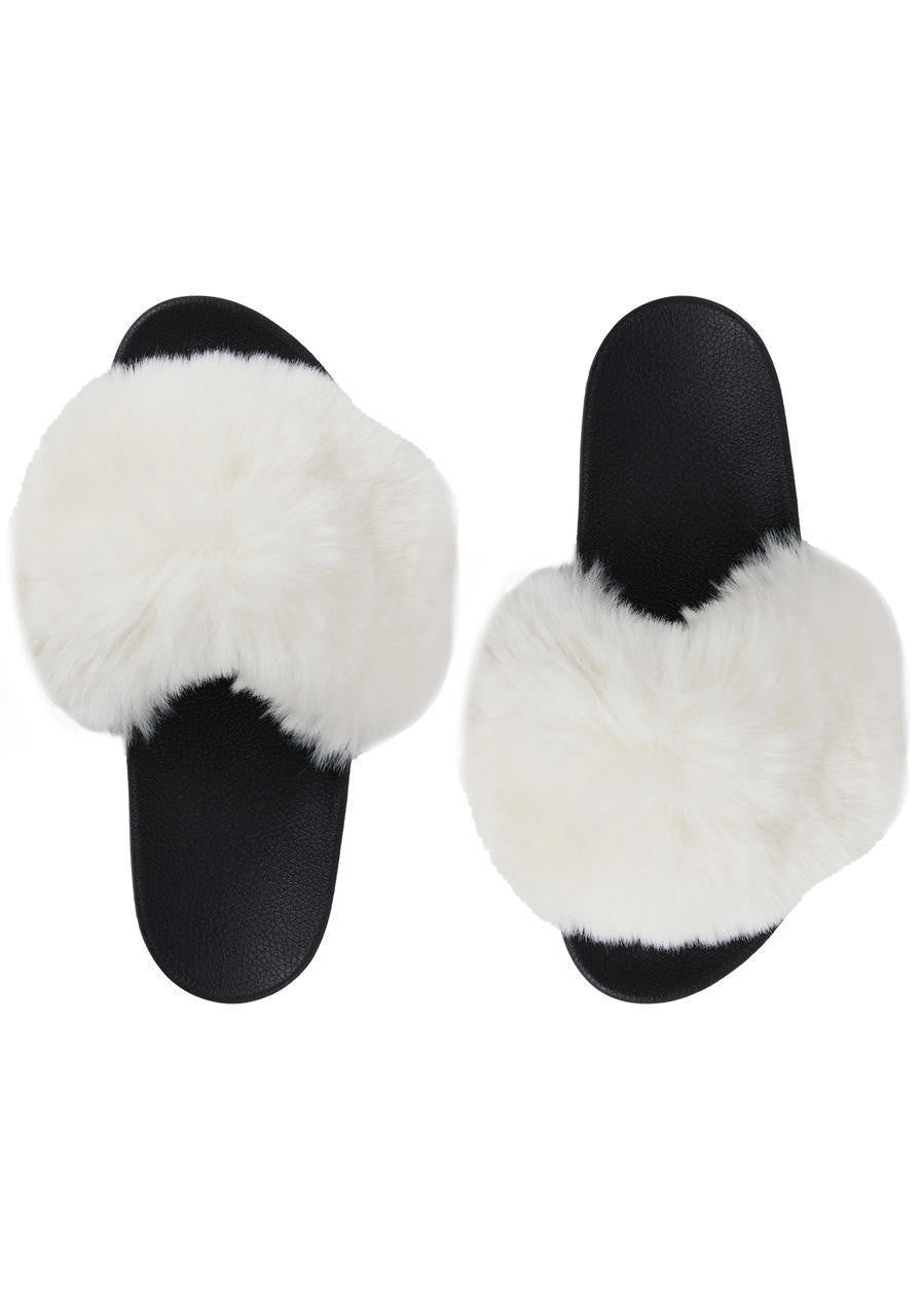 SLIDES FAUX FUR IVORY (Available in 4 Sizes)
