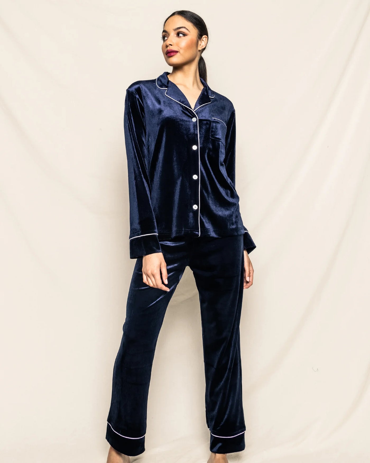 PAJAMA SET LONG NAVY VELOUR WOMEN