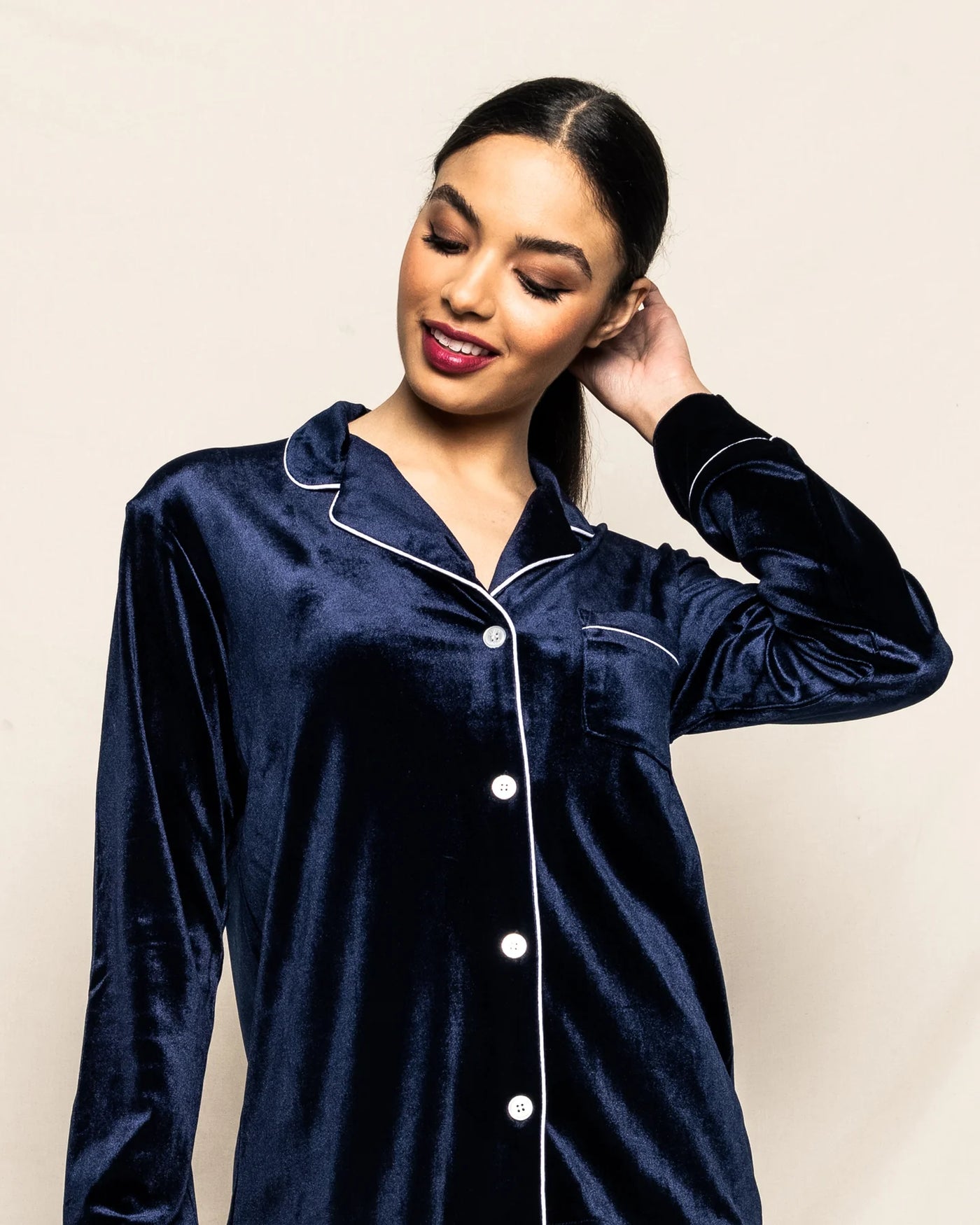 PAJAMA SET LONG NAVY VELOUR WOMEN