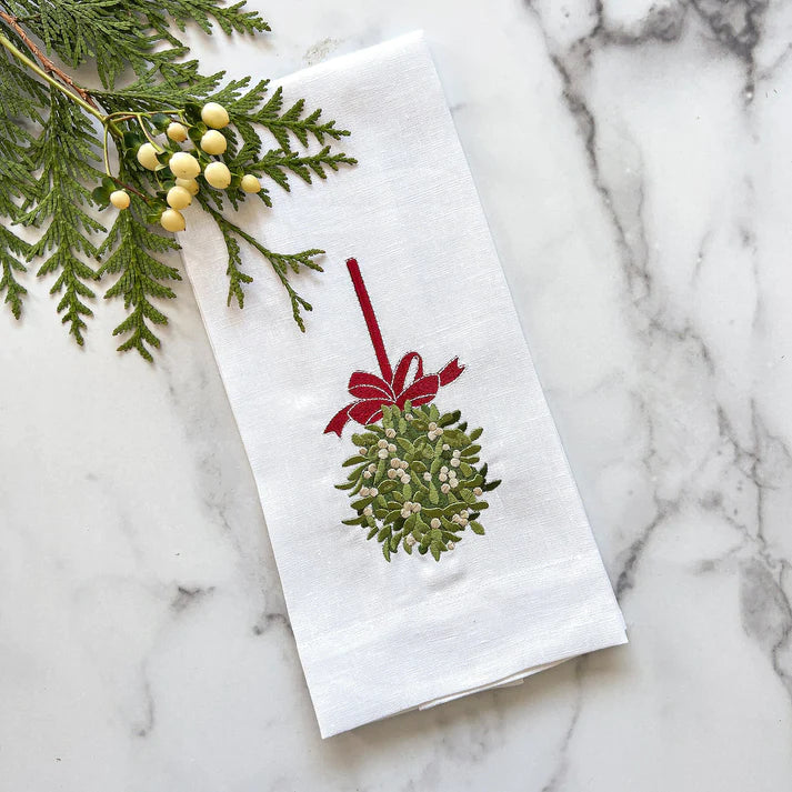 TOWEL MISTLETOE BALL LINEN WHITE