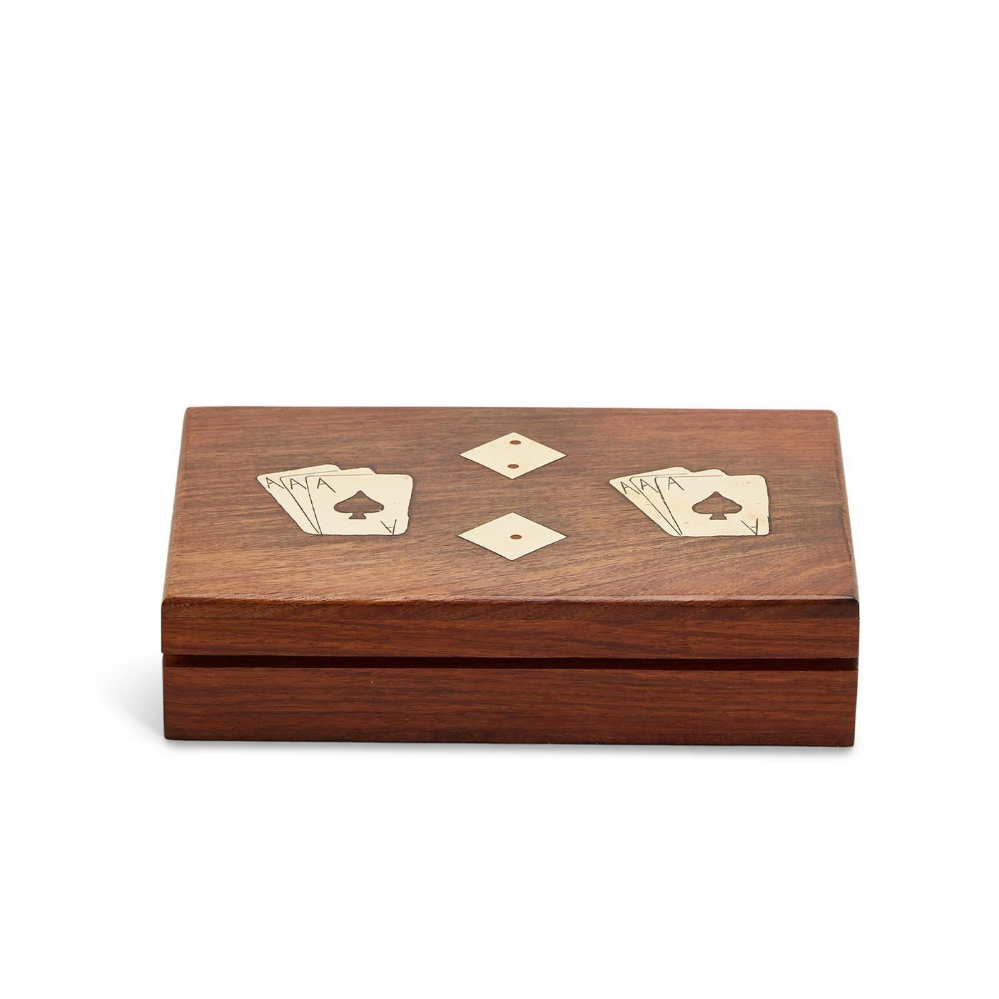 PLAYING CARDS & DICE SET IN WOOD CRAFTED BOX