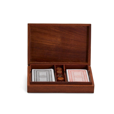 PLAYING CARDS & DICE SET IN WOOD CRAFTED BOX