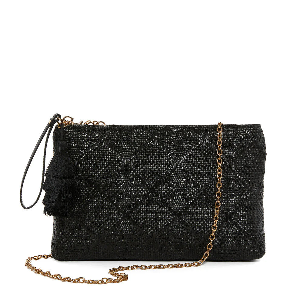 CLUTCH STRAW CANE MIDNIGHT WITH CHAIN #69409