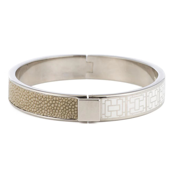 BRACELET HINGED SILVER/WHITE ENAMEL BLACK