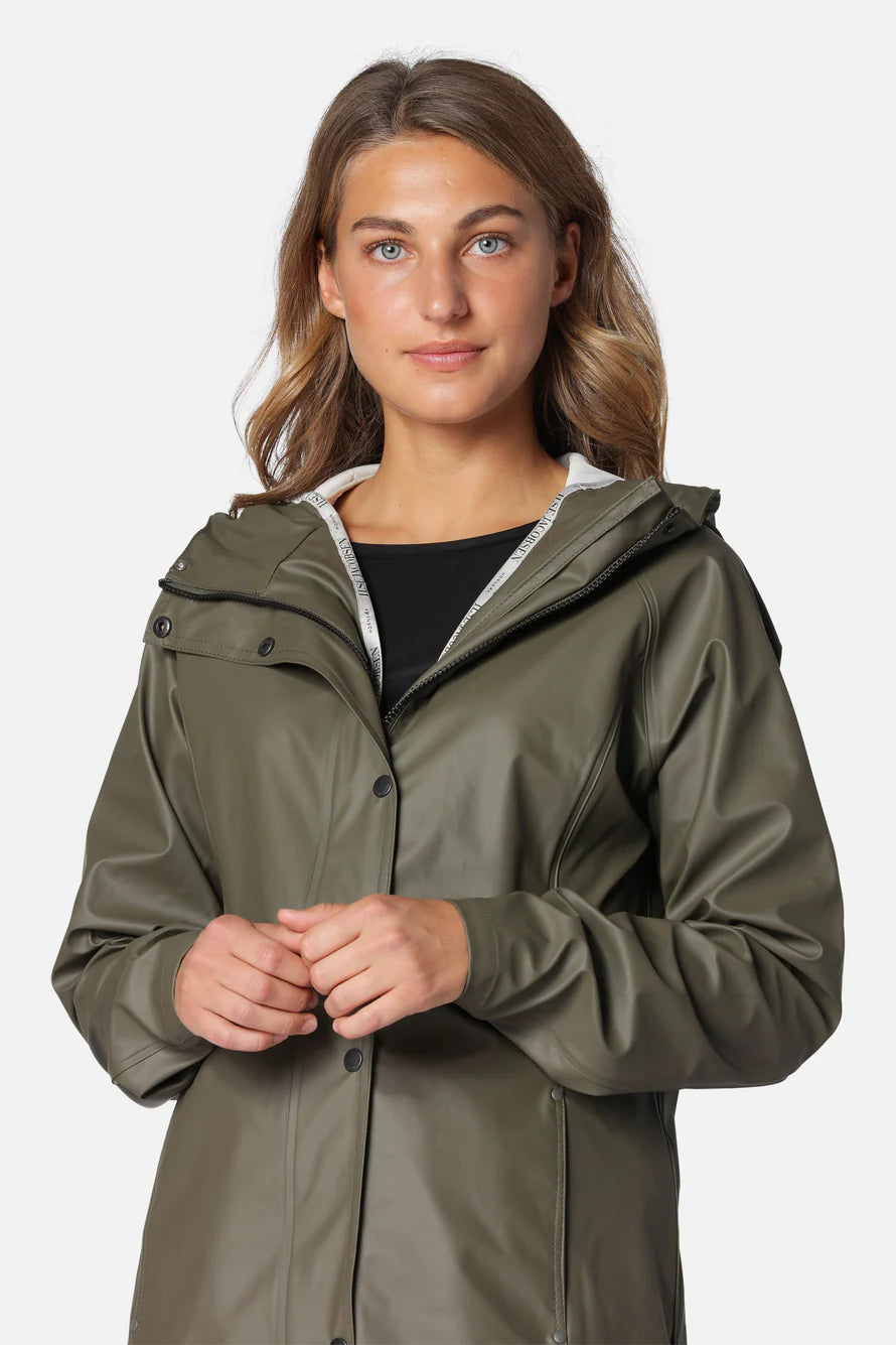 ILSE JACOBSEN RAINCOAT WITH SNAPS ARMY (Available in 2 Sizes)