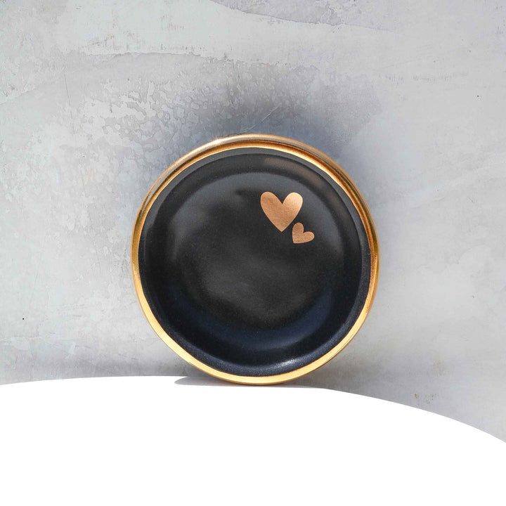 RING DISH CHARCOAL WITH TWO GOLD HEARTS #69788