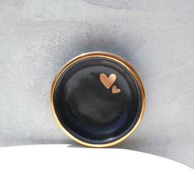 RING DISH CHARCOAL WITH TWO GOLD HEARTS