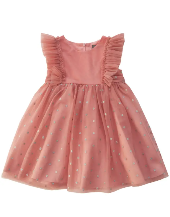 DRESS POLKA DOT CORAL TULLE (Available in 2 Sizes)