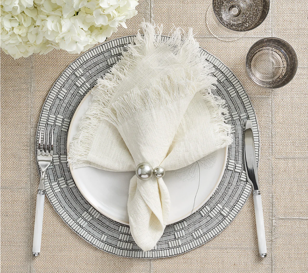 NAPKIN FRINGE WHITE/GOLD #69868