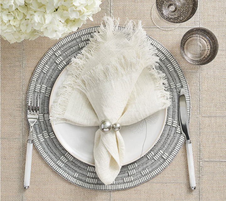 NAPKIN FRINGE WHITE/GOLD #69868