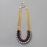 NECKLACE TRIPLE STRAND STONE & AFRICAN GLASS
