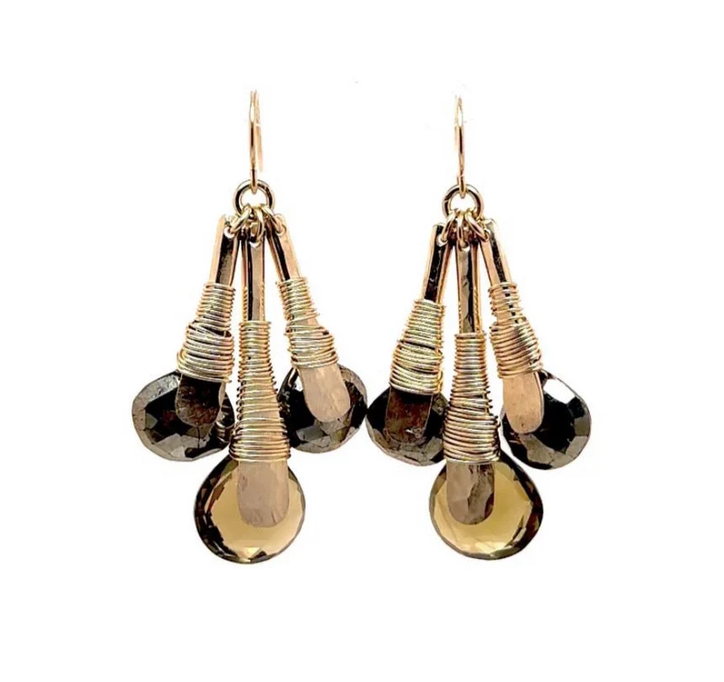 EARRING PYRITE AND SMOKY QUARTZ