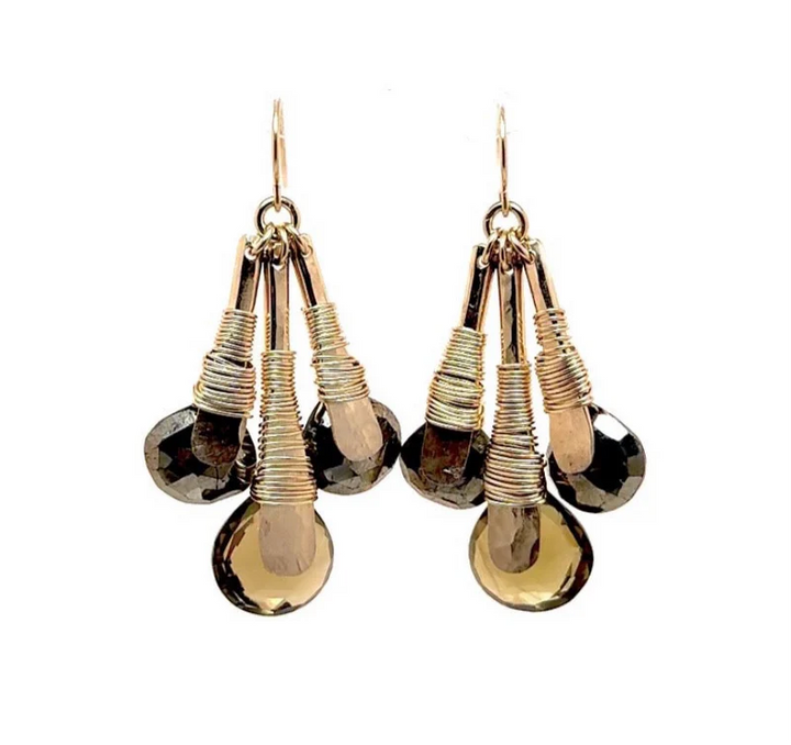 EARRING PYRITE AND SMOKY QUARTZ