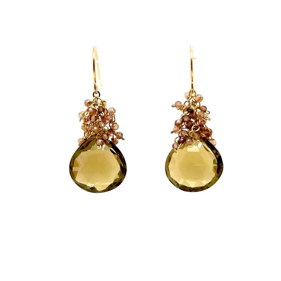 EARRINGS DROP ANDALUSITE SMOKEY QUARTZ