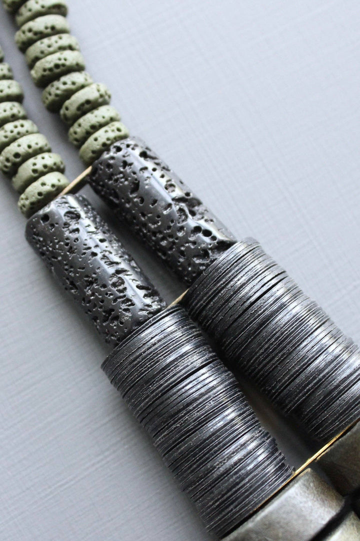 NECKLACE DOUBLE STRAND WOOD AND LAVA BEAD