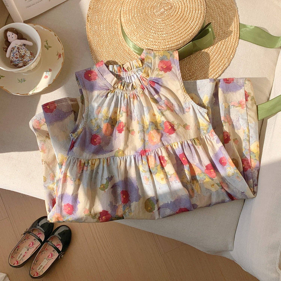 DRESS SLEEVELESS OIL-PAINTING FLOWERS
