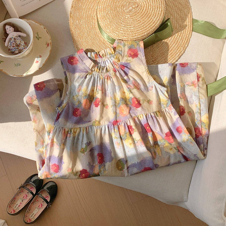DRESS SLEEVELESS OIL-PAINTING FLOWERS