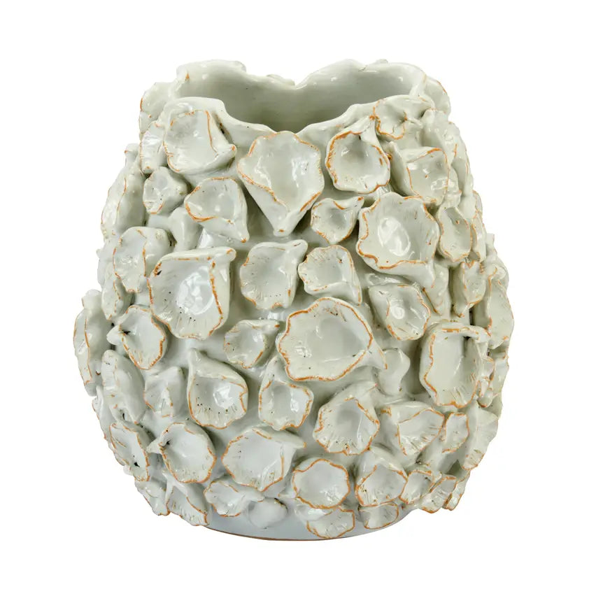 MED VASE WHITE OYSTER CORAL PETAL