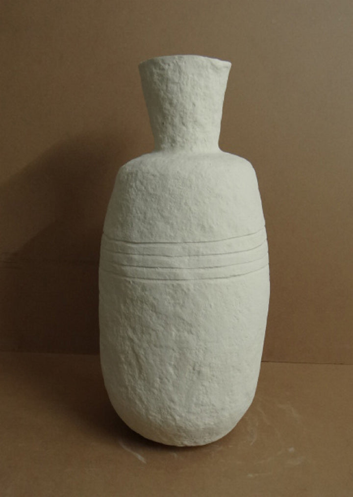 VASE PAPER MACHE OFF-WHITE 4 LINES LG