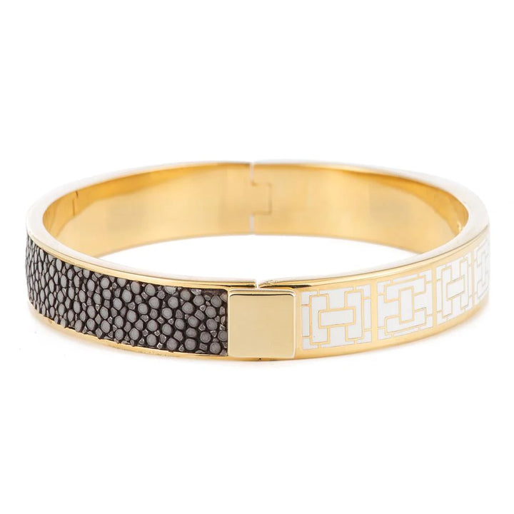 BRACELET HINGED GOLD/WHITE ENAMEL CEMENT