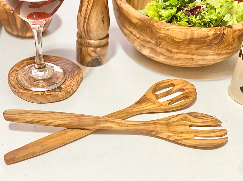 SERVING SET SALAD OLIVE WOOD