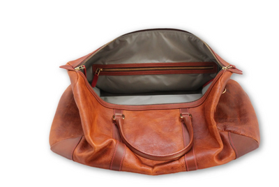 BAG WEEKEND BROWN WITH RED STITCHING