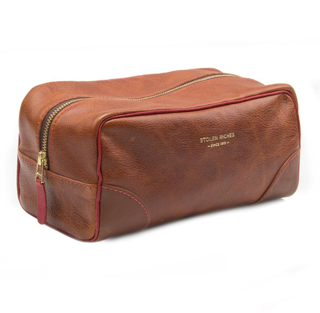BAG DOPP BROWN WITH RED STITCHING