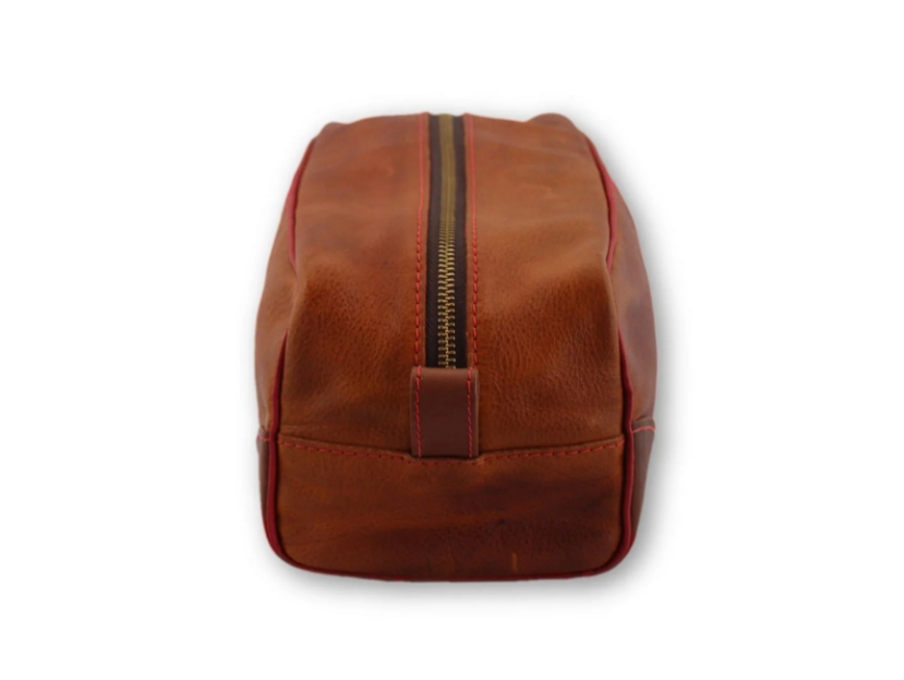 BAG DOPP BROWN WITH RED STITCHING