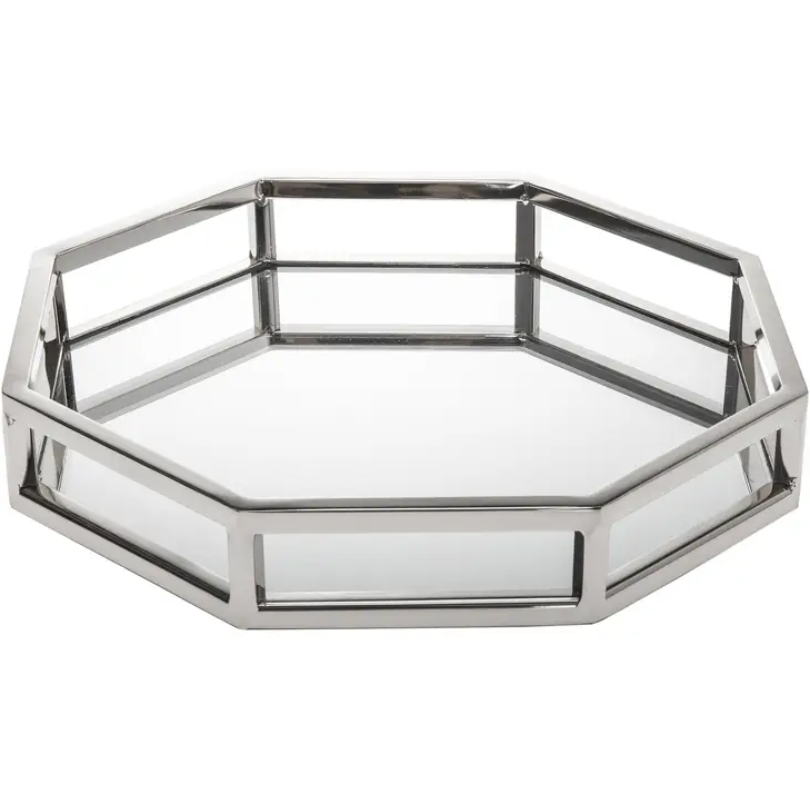 TRAY MIRRORED NICKEL OCTAGONAL