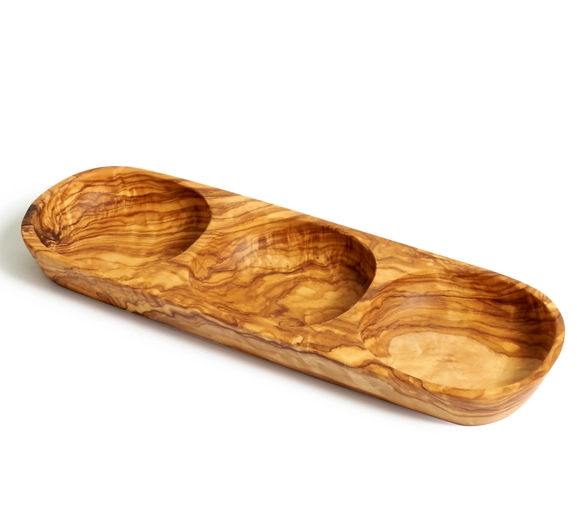 TRAY 3-SECTION OLIVE WOOD