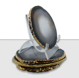 COASTERS AGATE NATURAL BROWN WITH GOLD TRIM MED S/4