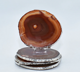 COASTERS AGATE BROWN WITH SILVER TRIM LG S/4