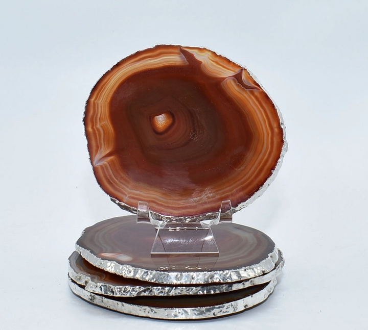 COASTERS AGATE BROWN WITH SILVER TRIM LARGE - SET OF 4  #70606