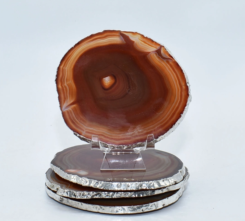 COASTERS AGATE BROWN WITH SILVER TRIM LARGE - SET OF 4