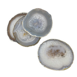 COASTERS AGATE NATURAL GRAY WITH SILVER TRIM LG S/4