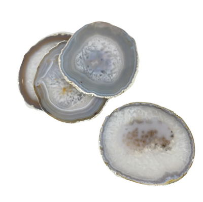 COASTERS AGATE NATURAL GRAY WITH SILVER TRIM LARGE (S/4)