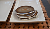 COASTERS AGATE NATURAL BROWN WITH SILVER TRIM MED S/4