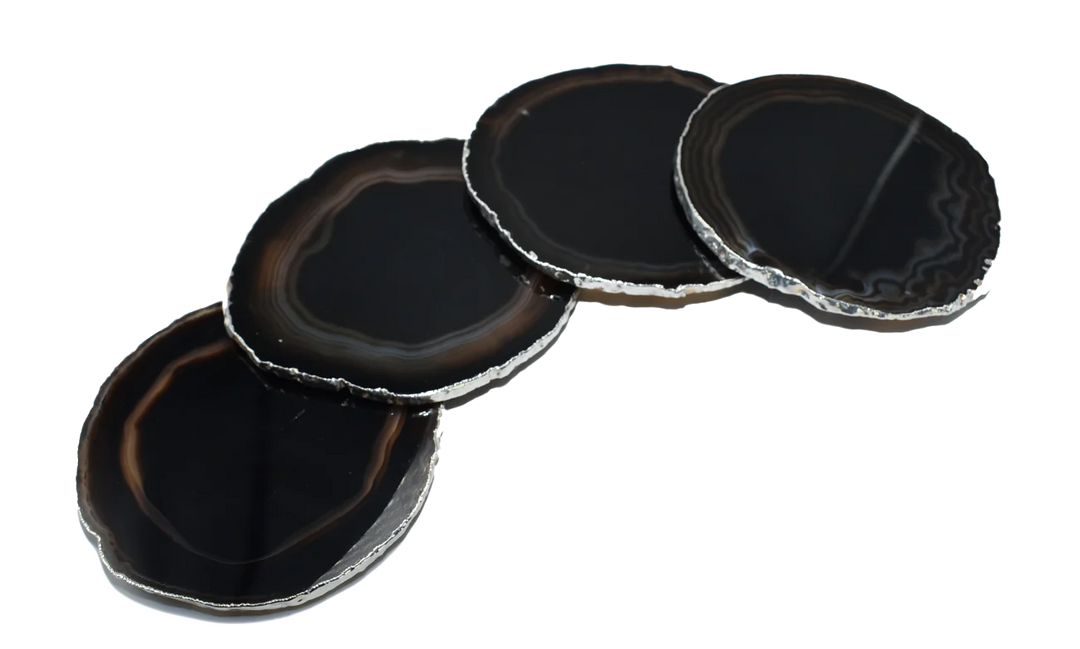 COASTERS AGATE BLACK WITH SILVER TRIM MEDIUM - SET OF 4  #70610