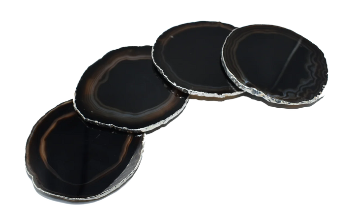 COASTERS AGATE BLACK WITH SILVER TRIM MEDIUM - SET OF 4  #70610