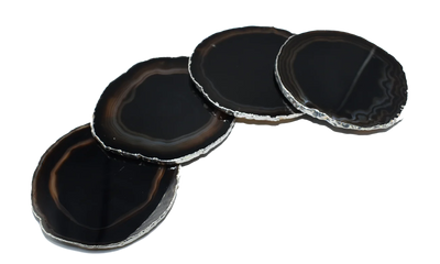 COASTERS AGATE BLACK WITH SILVER TRIM MEDIUM - SET OF 4