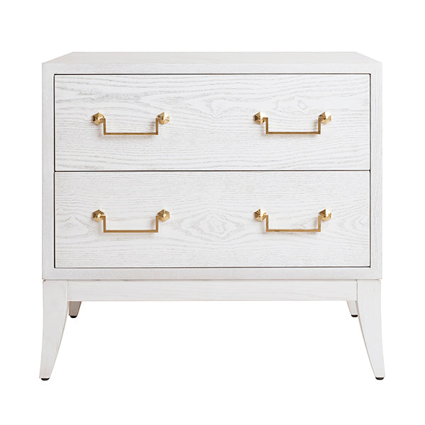 NIGHTSTAND 2-DRAWER WHITE WASHED OAK BRASS HANDLES #70765