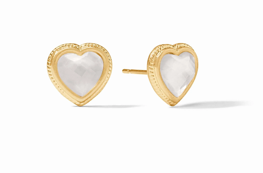 JULIE VOS EARRING STUDS HEART CLEAR CRYSTAL