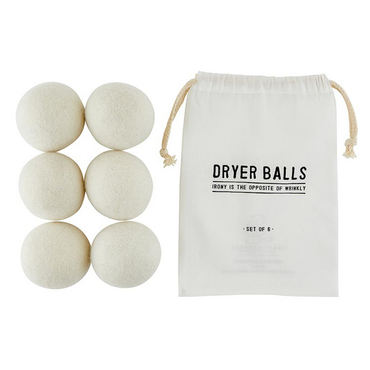 SET OF 6 DRYER WOOL BALLS IN GLASS CANISTER