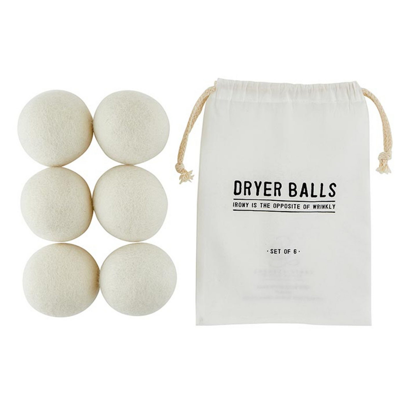 SET OF 6 DRYER WOOL BALLS IN GLASS CANISTER