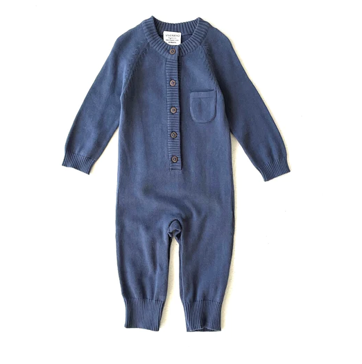 JUMPSUIT CLASSIC BUTTON KNIT DUSTY BLUE