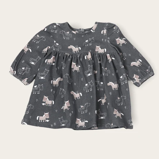 S/2 DRESS AND BLOOMER HORSE & BIRD DARK GREY (Available in Sizes)
