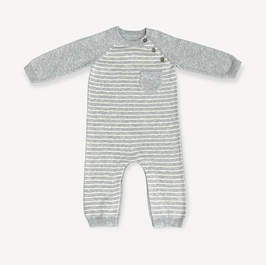 JUMPSUIT BUTTON & POCKET GREY STRIPE