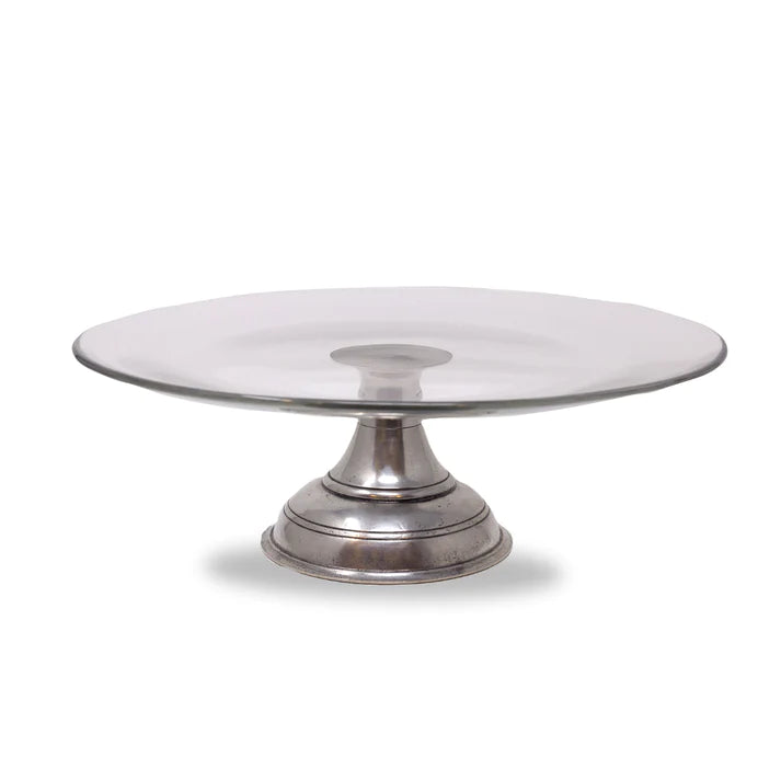 CAKE STAND PEWTER & GLASS